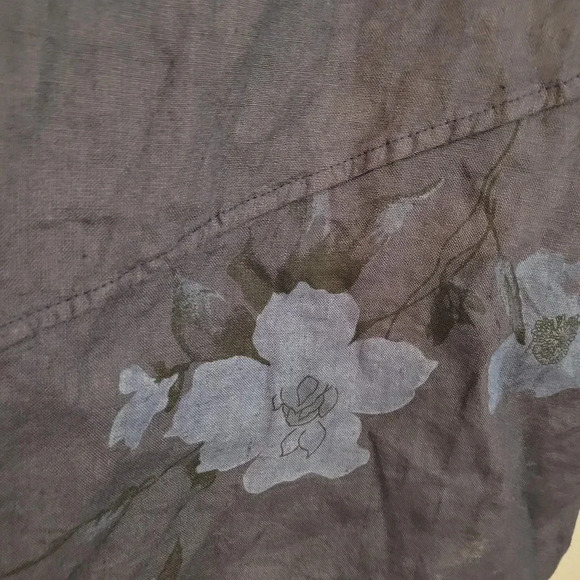 Lin Pour L'autre Women's Blouse Top Size 50 Blue 100% Linen Floral Roll Sleeves - Picture 8 of 10
